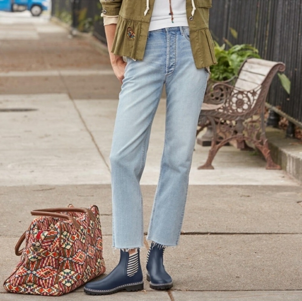 Driftwood Royce Straight Frayed Hem Jeans Lake Size 29 Capsule Wardrobe Boho